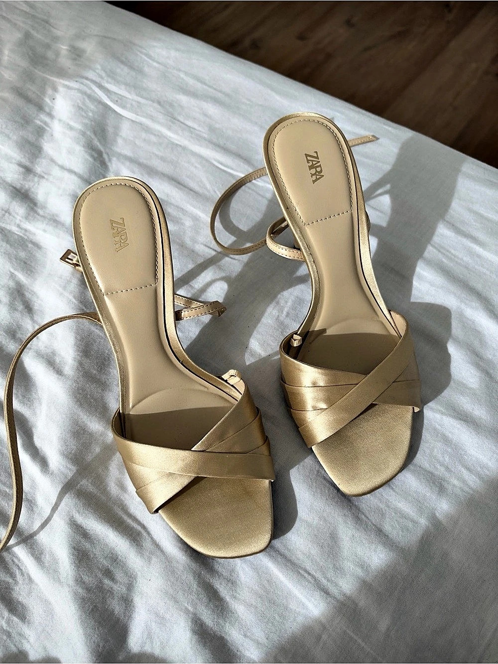 Zara Strappy Heels in Gold EU 38